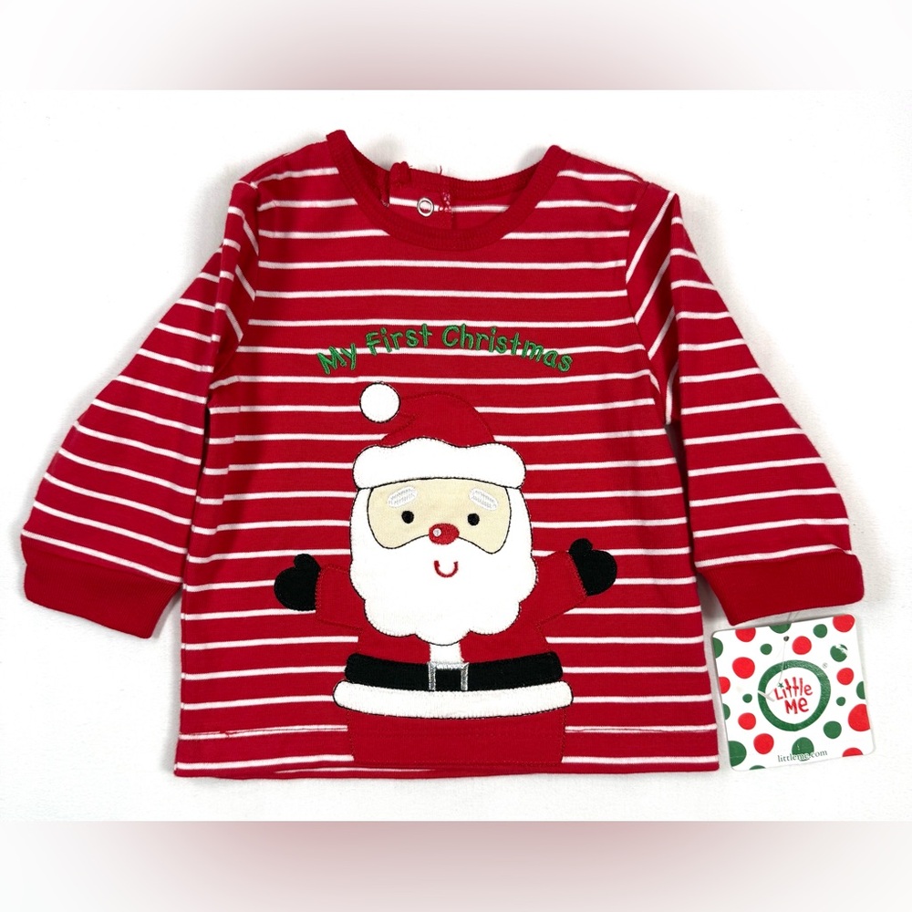 NWT LITTLE ME Baby‎ Boy My First Christmas Shirt 3M Red Stripe Santa Top NEW